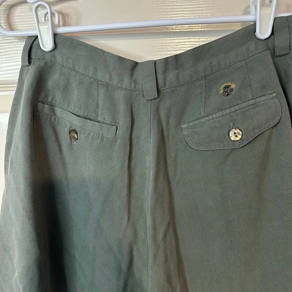 Tommy Bahama Vintage‎ Women’s Pleated High Waist Shorts Size 10 100% Silk Green